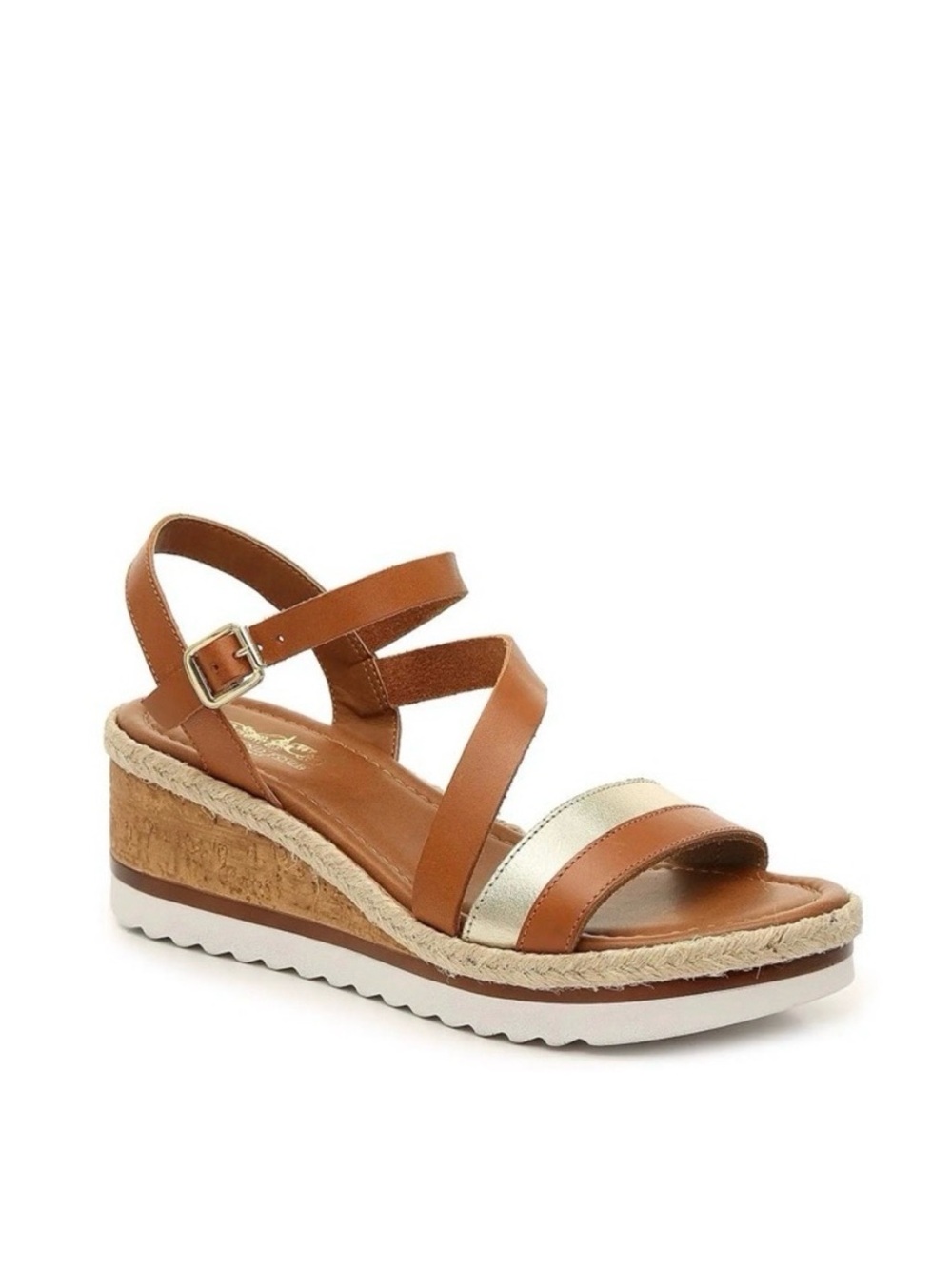 EUC/LIKE NEW Coach and Four Banno Cork Wedge Sandals in Luggage/Gold - Size 7